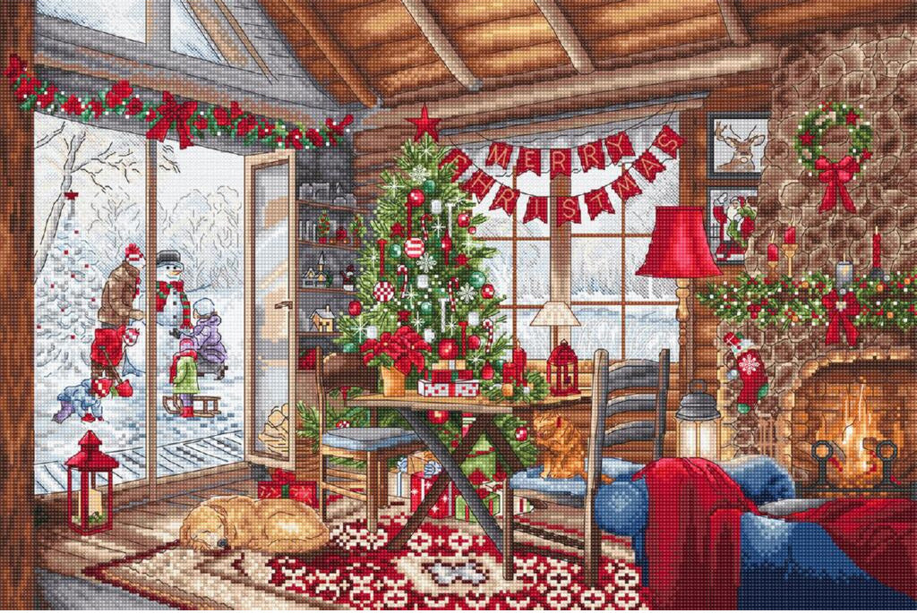 Kit de point de croix compté Réveillon de Noël DIY Toile non imprimée