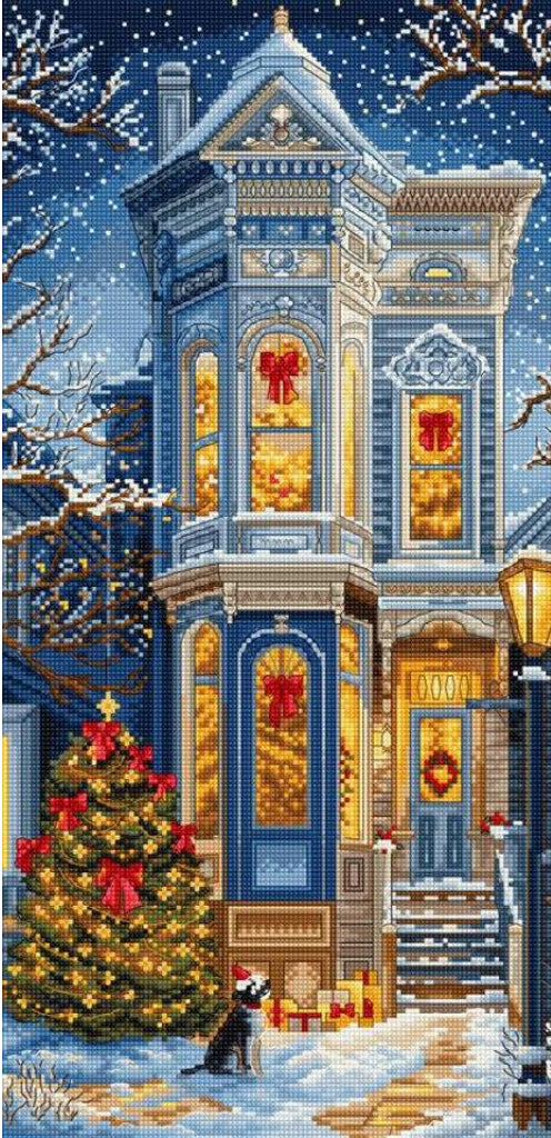 Kit de point de croix compté Loup Chute de neige de minuit DIY Toile non imprimée