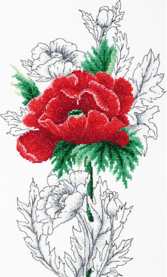 Counted Cross Stitch Kit Poppy Flowers DIY VDV