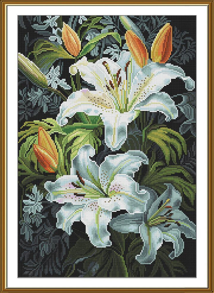 Kit de broderie au point de croix compté Fleurs de lys DIY Toile non imprimée