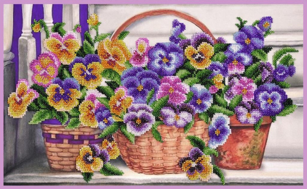 Bead Embroidery Kit Pansies Flowers DIY