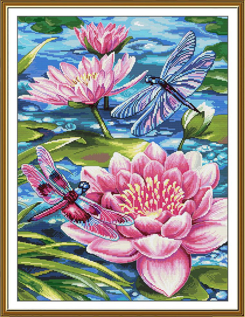Counted Cross Stitch Kit Lotus Flowers DIY Nova Sloboda