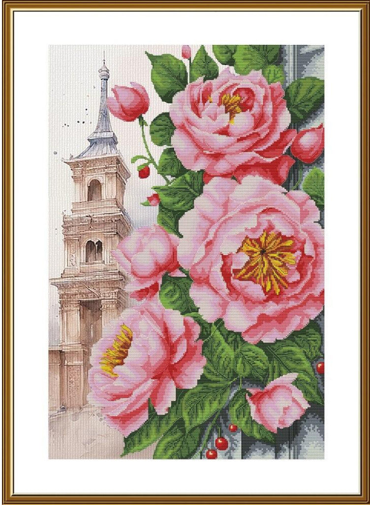 Counted Cross Stitch Kit Pink Flowers DIY Nova Sloboda