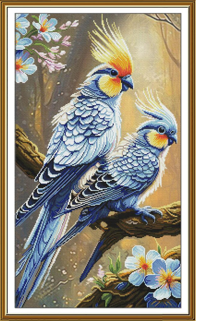 Counted Cross Stitch Kit Blue parrots DIY Nova Sloboda