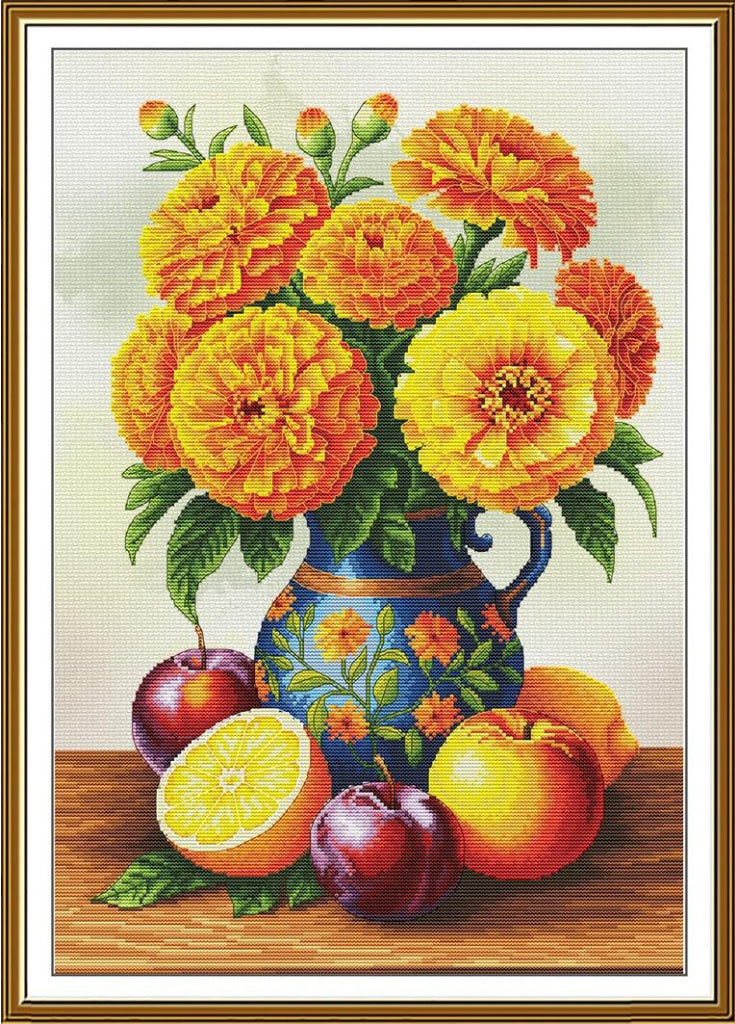 Counted Cross Stitch Kit Marigolds Flowers DIY Nova Sloboda