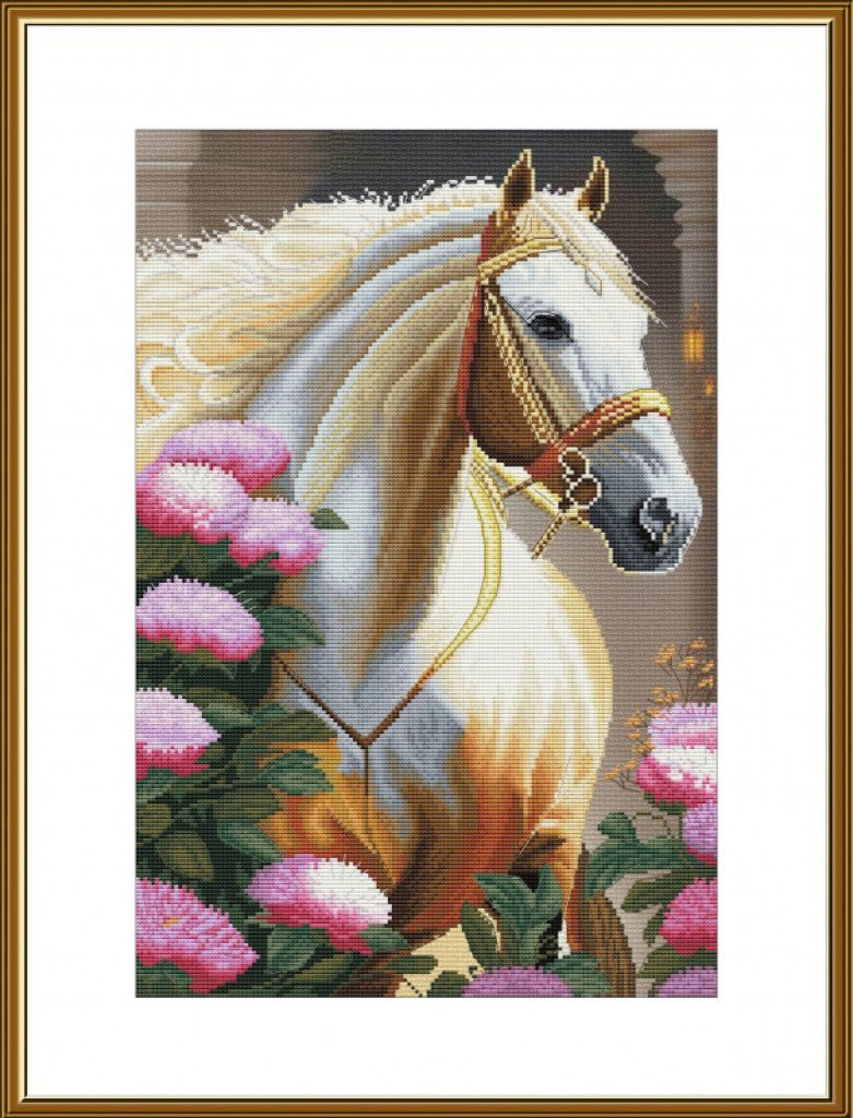 Counted Cross Stitch Kit White Horse DIY Nova Sloboda