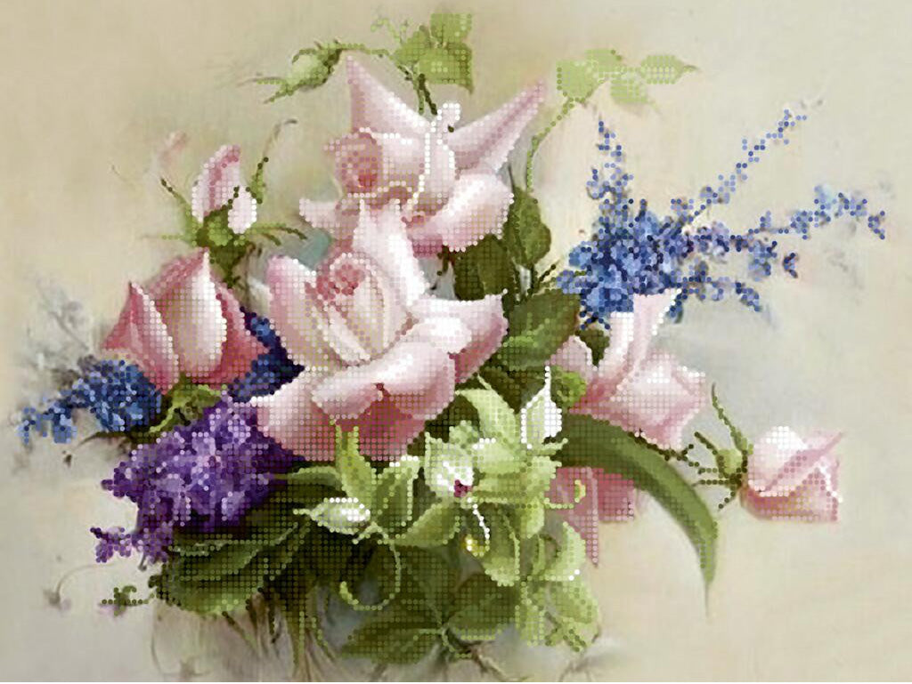Kit de broderie de perles Fleurs d'anémones Point de croix perlé Couture perlée