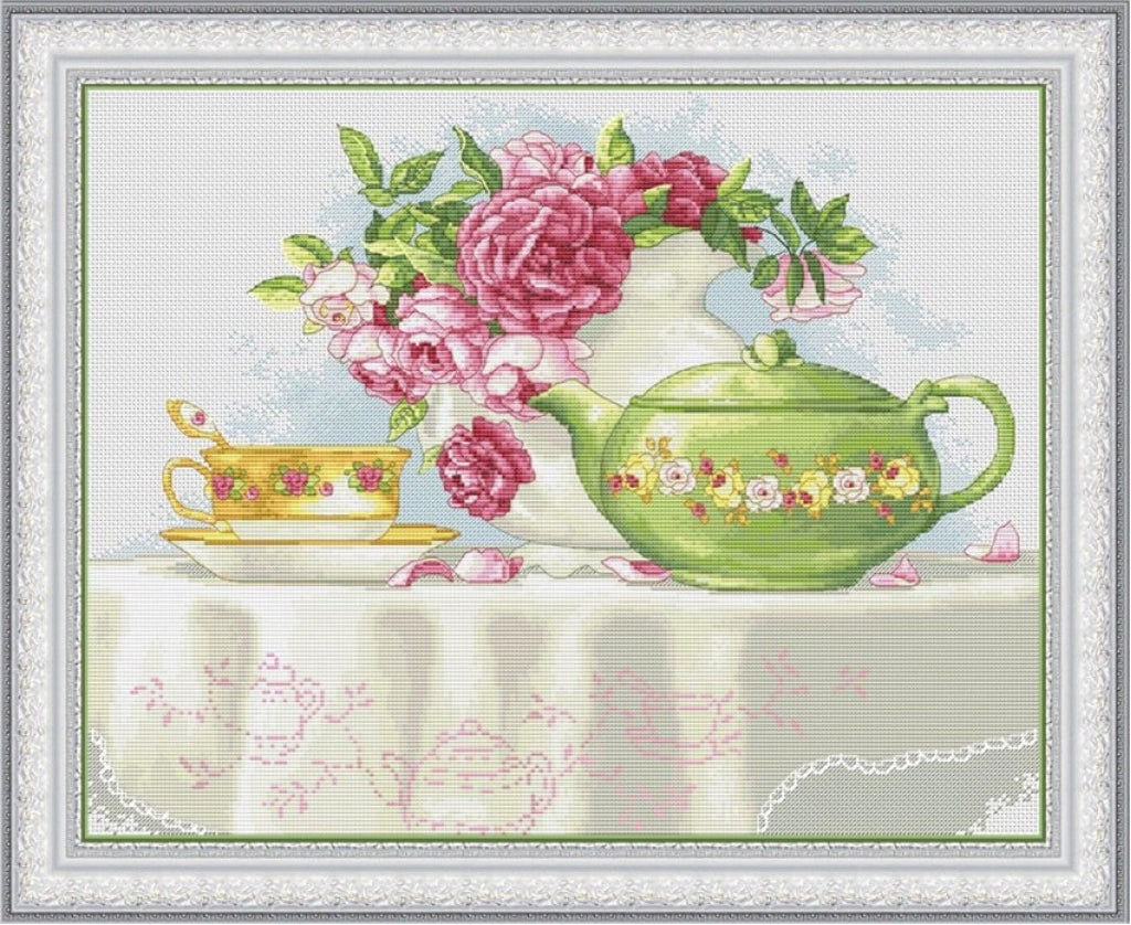 Counted Cross Stitch Kit Tea Still life DIY Olanta