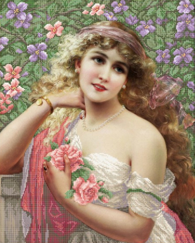 Bead Embroidery Kit Girl with roses DIY