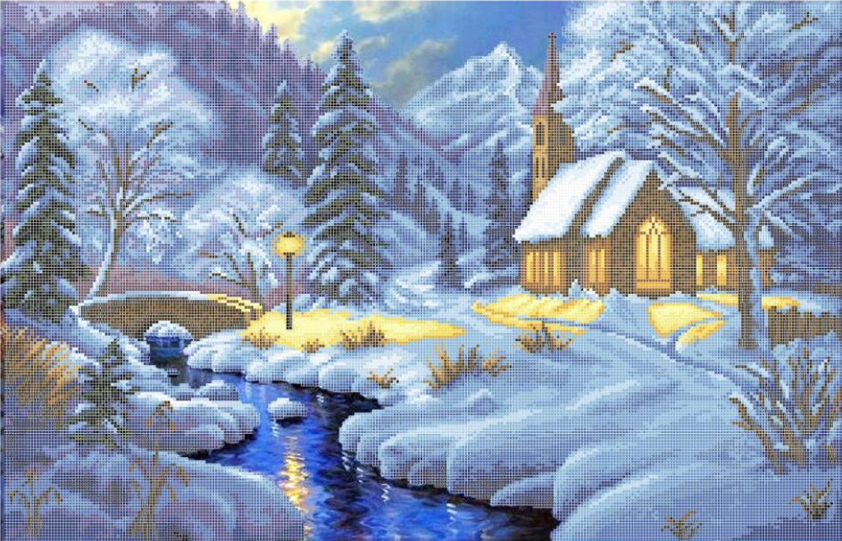 Großes Perlenstickerei-Set Winterabend DIY