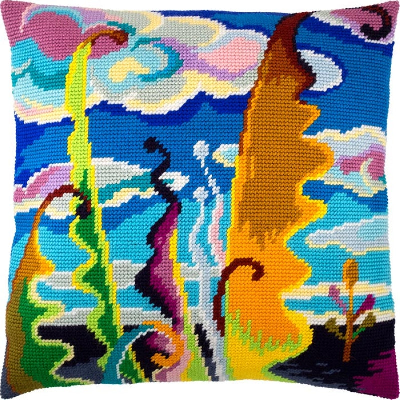 Tapestry Needlepoint pillow kit "Abstraction" DIY Printed canvas - DIY-craftkits