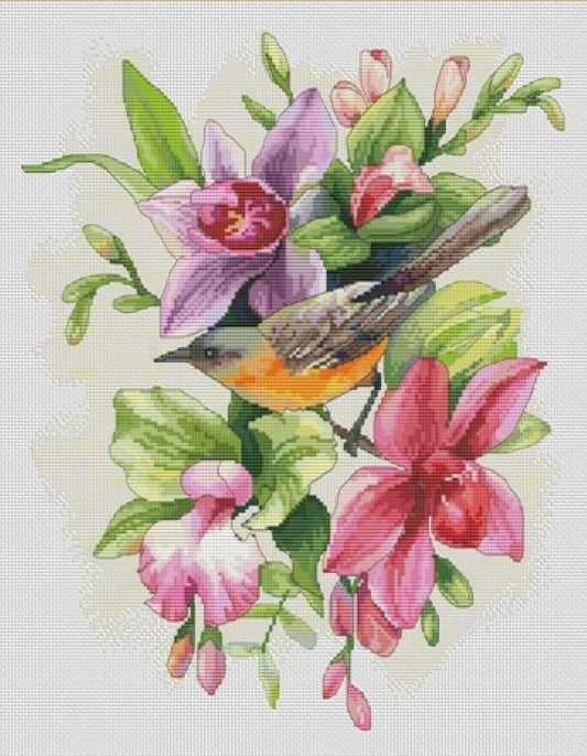 Counted Cross Stitch Kit Bird in Flowers DIY