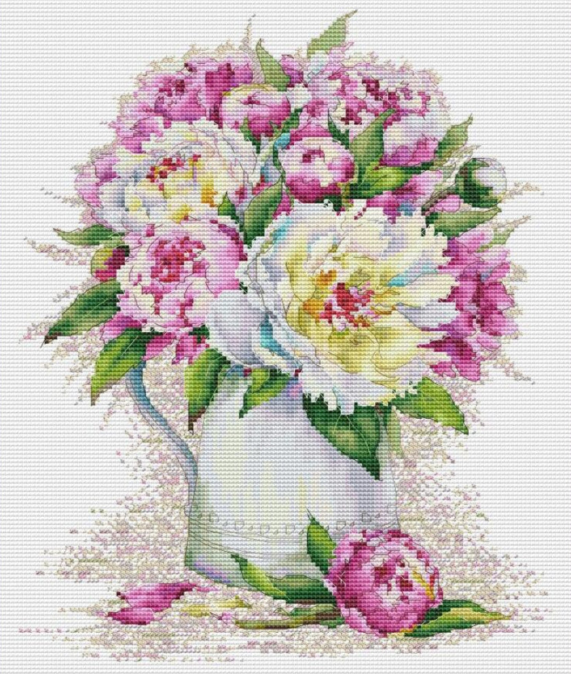 Counted Cross Stitch Kit Peonies Flowers DIY