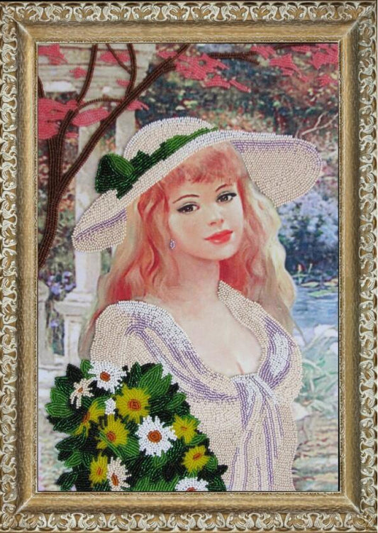 Bead Embroidery Kit Girl with a flowers DIY