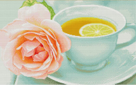 Counted Cross Stitch Kit Rose with tea DIY