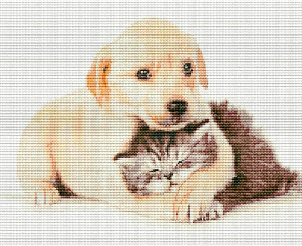 Counted Cross Stitch Kit Dog with cat DIY