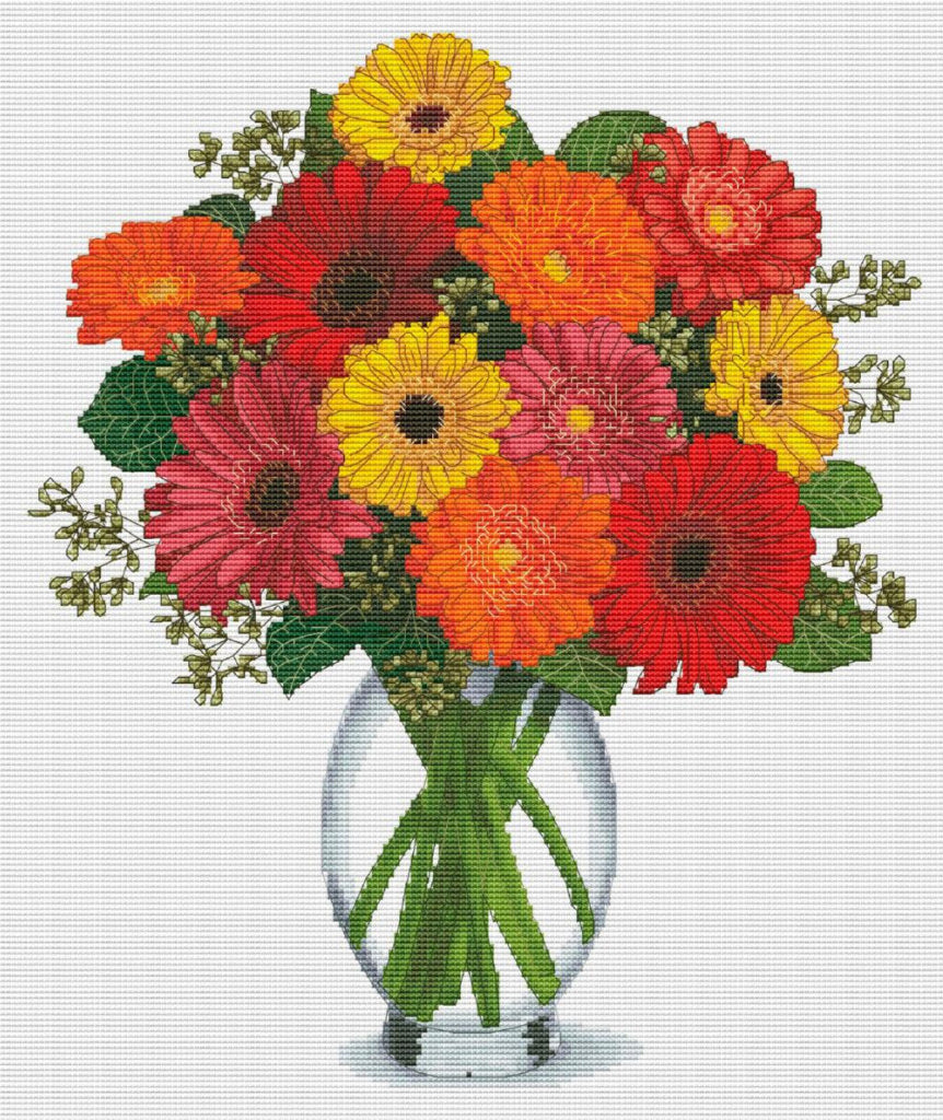 Counted Cross Stitch Kit Gerberas Flowers DIY