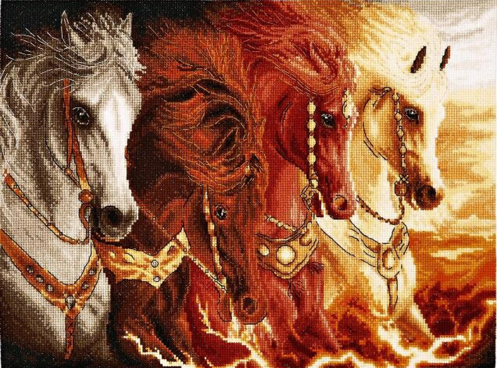 Counted Cross Stitch Kit Horses Four elements DIY Alisena