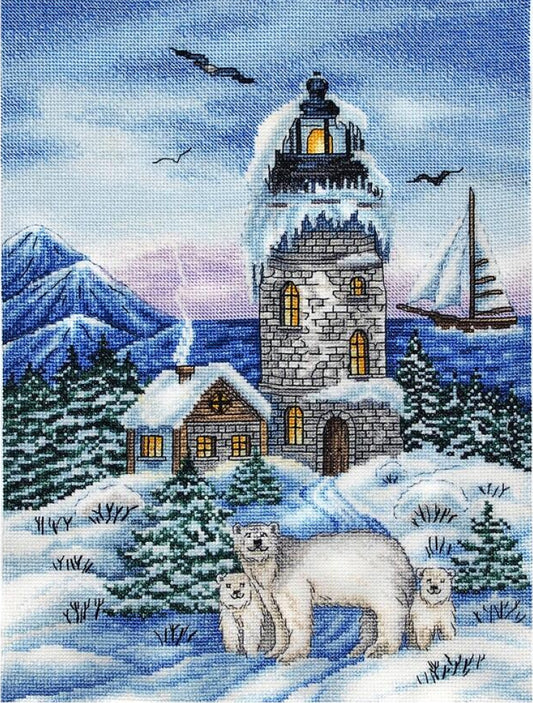 Counted Cross Stitch Kit Lighthouse Winter DIY Alisena