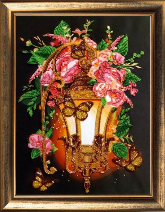 Kit de broderie de perles Lanterne fleurs DIY