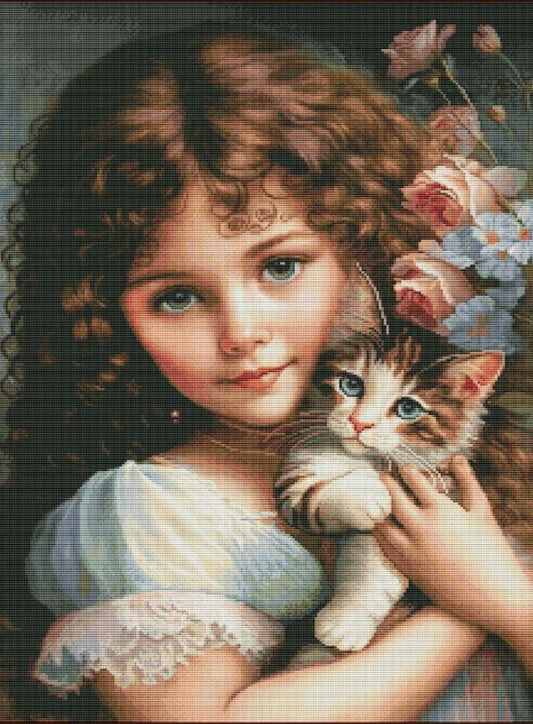 Counted Cross Stitch Kit Girl with a Kitten DIY