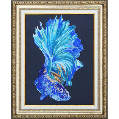 Bead Embroidery Kit Blue fish DIY Bead needlepoint Bead stitching Beadwork 