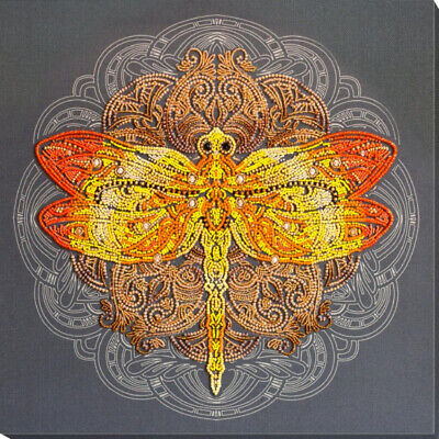 Bead Embroidery Kit Gold dragonfly Beaded stitching Bead needlepoint DIY