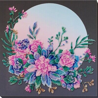 Bead Embroidery Kit Moon flowers Beaded stitching Bead needlepoint Beadwork DIY