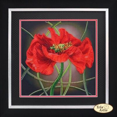 Bead Embroidery Kit Fiery poppy Bead needlepoint Bead stitching Beadwork DIY