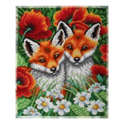 Bead Embroidery Kit Foxes Beaded needlepoint Bead stitching Beadwork DIY