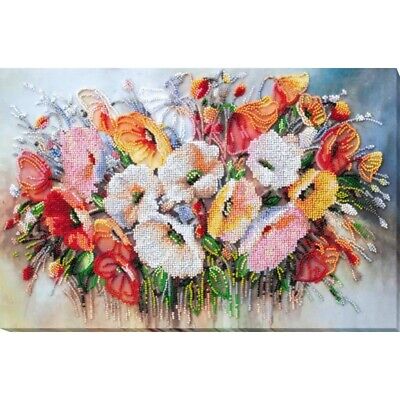 Bead Embroidery Kit Poppies Flowers Beaded stitching Bead needlepoint DIY