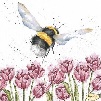 Bead Embroidery Kit Bee in tulips DIY Needlepoint kit Bead stitching