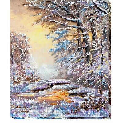 Bead Embroidery Kit Winter landscape Beaded stitching Bead needlepoint Beadwork