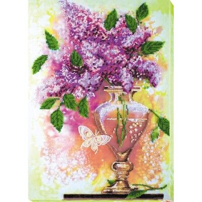 Bead Embroidery Kit Lilac Flowers Beaded stitching Bead needlepoint Beadwork DIY