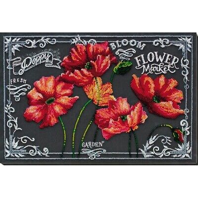 Bead Embroidery Kit Poppies Beaded stitching Bead needlepoint Beadwork DIY