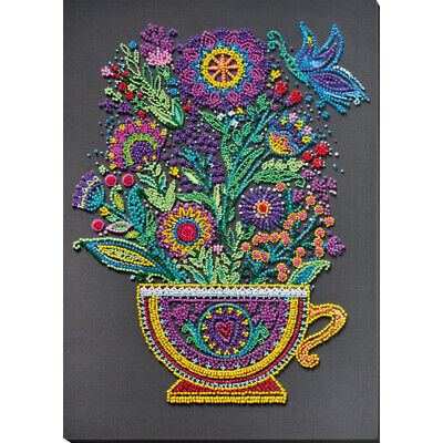 Bead Embroidery Kit Fflowers Cup of happiness Beaded stitching Beadwork DIY