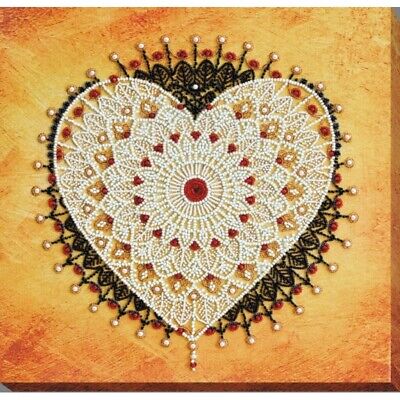 Bead Embroidery Kit Lacy heart Beaded stitching Bead needlepoint Beadwork DIY