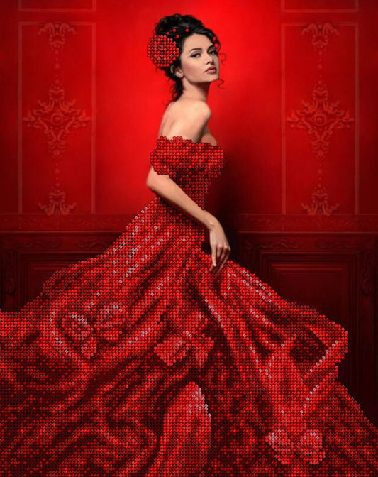 Bead Embroidery Kit Lady in red DIY