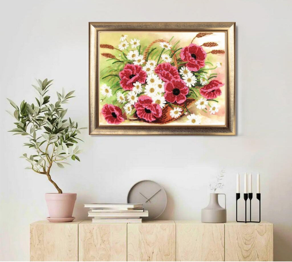 Bead Embroidery Kit "Basket of Poppies" DIY