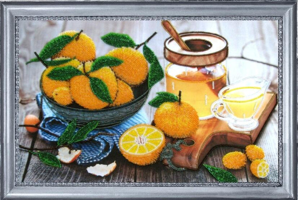 Bead embroidery kit Still life with citrus DIY