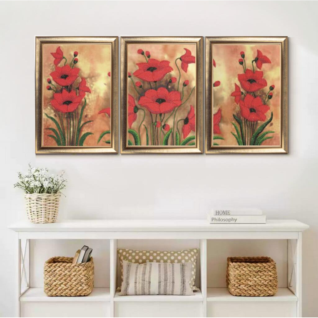 Bead Embroidery Kit "Poppy Triptych" DIY