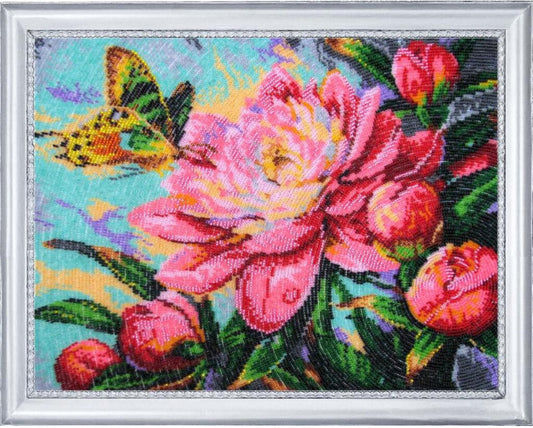 Full Bead Embroidery Kit Peonies Flowers DIY