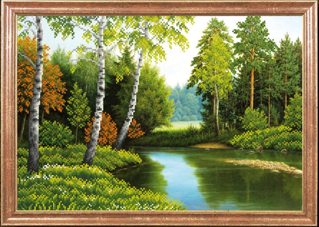 Kit de broderie de perles Bouleaux sur la rivière DIY