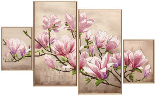 Counted Cross Stitch Kit Magnolias Flowers DIY Nova Sloboda