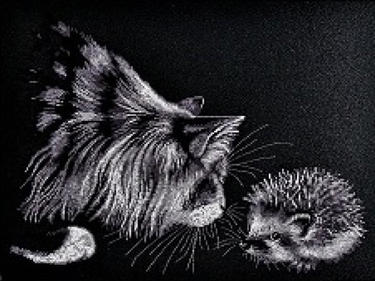 Counted Cross Stitch Kit Cat with a hedgehog DIY Alisena