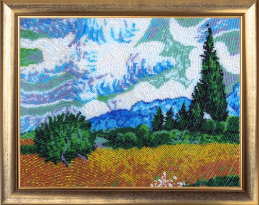 Bead embroidery kit Field with cypresses DIY