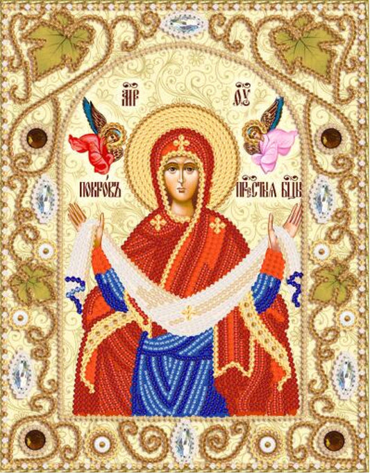 Bead Embroidery Kit Orthodox Icon Mother of God Virgin Mary DIY Marichka