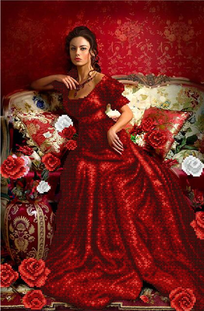 Bead Embroidery Kit Lady in red DIY