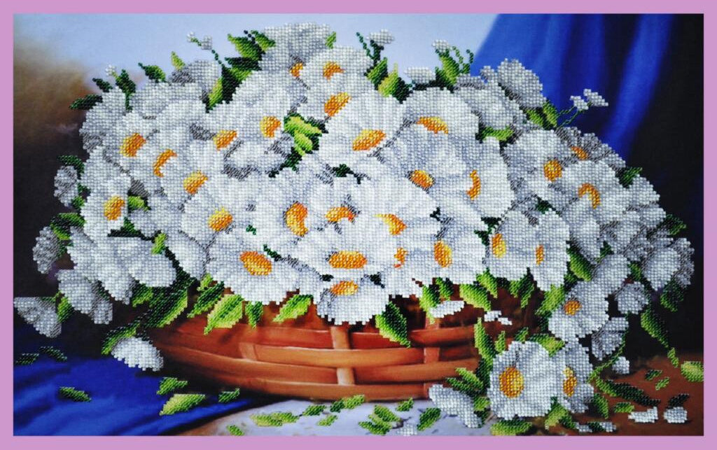 Bead Embroidery Kit Chamomile basket Flowers DIY