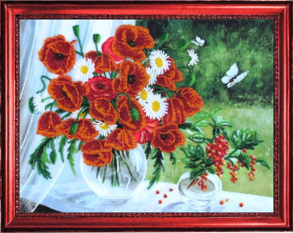Bead Embroidery Kit Poppies Flowers DIY